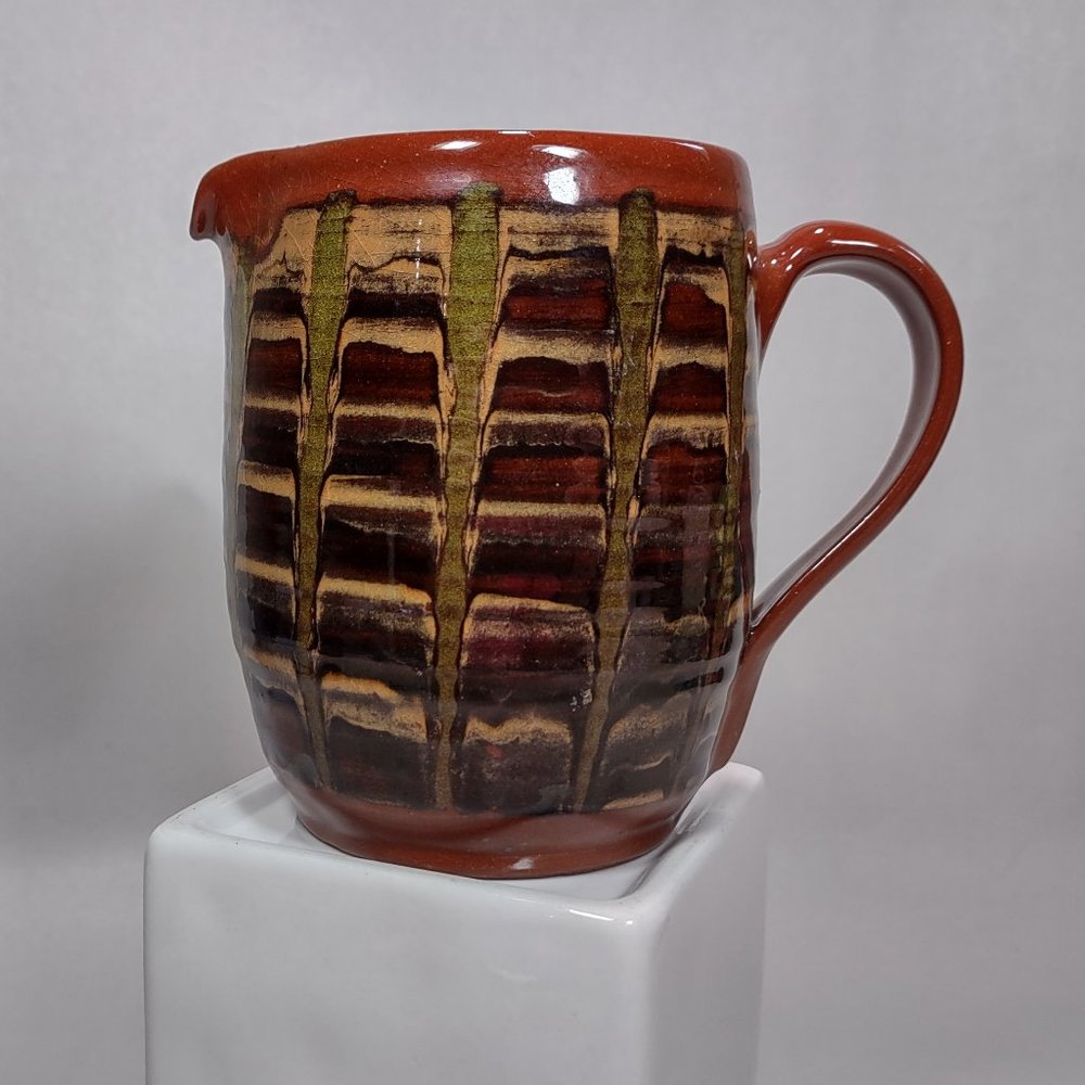 Unique Color Pottery Creamer, Red Slip Glaze, G.A. Johnstone, 4.25" Tall